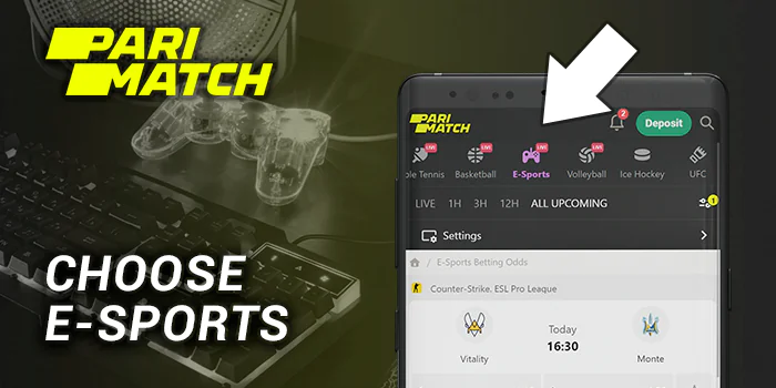 Choose E-Sports at Parimatch using sports menu