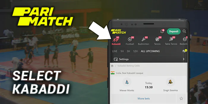 Select kabbadi at Parimatch Sports Menu