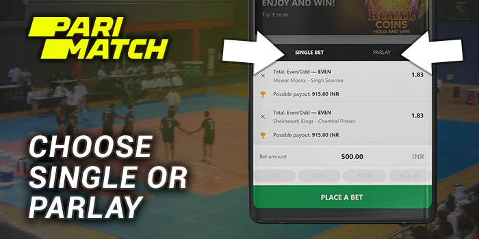 Choose single or parlay option at Parimatch Kabaddi