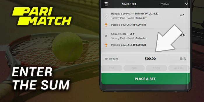 Enter the sum of a tennis bet - Parimatch India