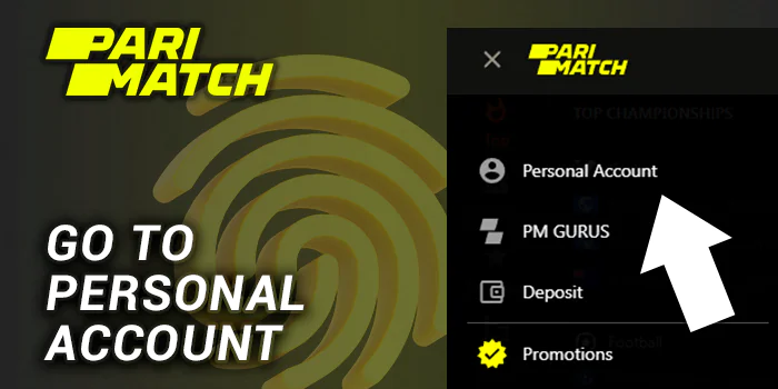 Go to personal Parimatch Account using menu