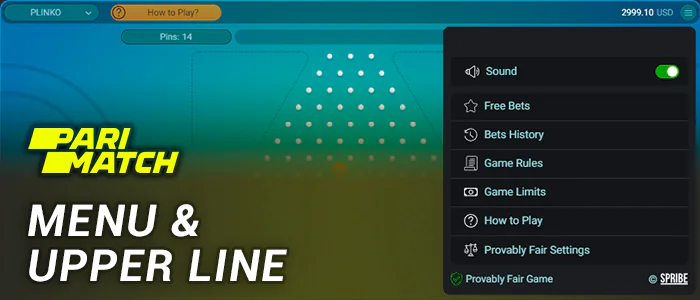 Plinko Menu and Upper Line - Parimatch India