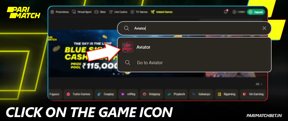 Click on the Aviator icon at Parimatch India