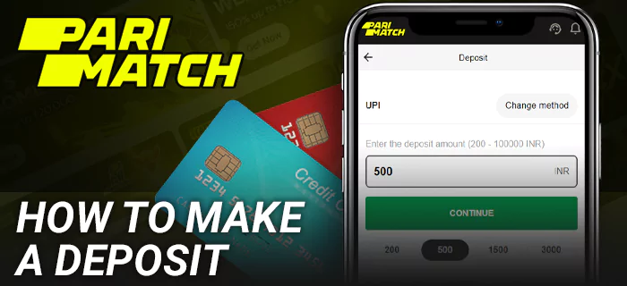 Instructions on how to make a deposit in the Parimatch mobile app in India