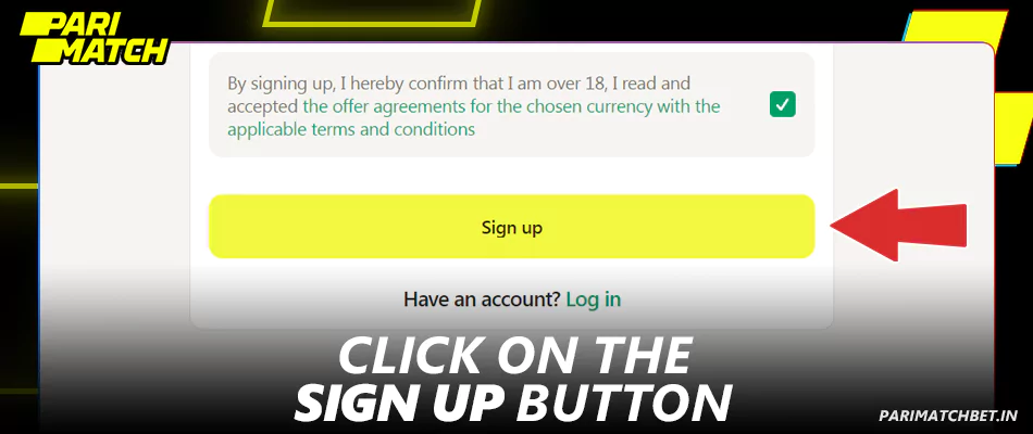 Click the Sign Up button to complete registration for Parimatch