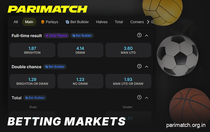 Betting options for the match at Parimatch India