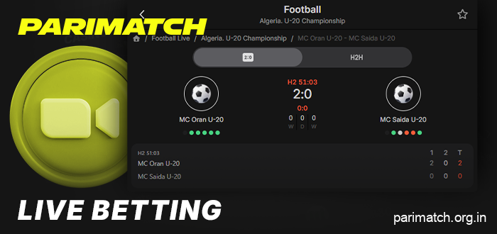 Live bets on Parimatch India