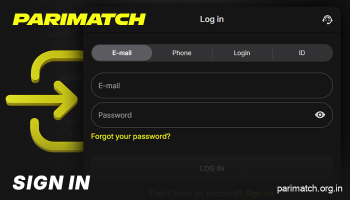 The login process at Parimatch India