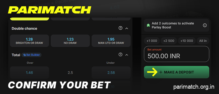 Confirm your bet on Parimatch with real money