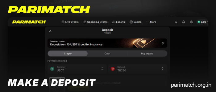 Make a deposit at Parimatch Casino
