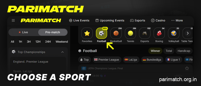 Choose a sport to bet on at Parimatch India