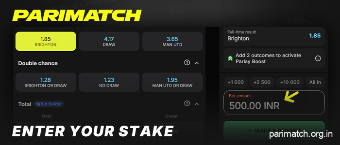 Enter your bet amount for the Parimatch India match